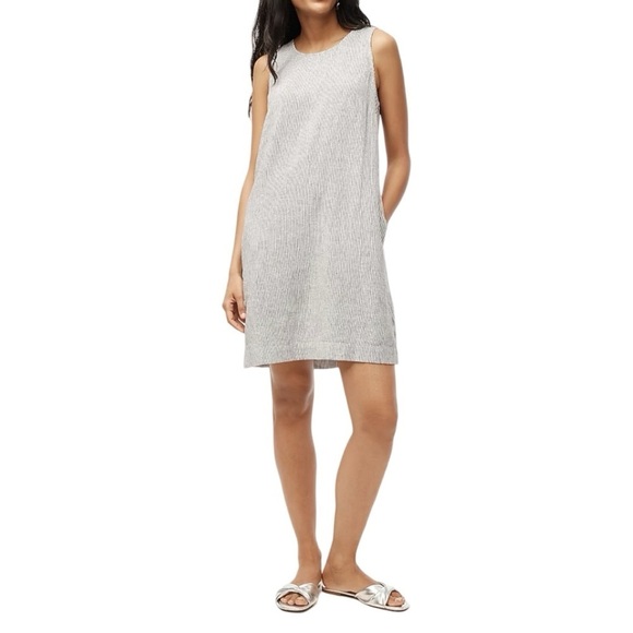 J.CREW Linen-Blend Striped Shift Mini Dress Black & White Sz 8 - Picture 1 of 5